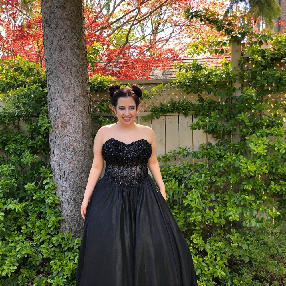 Strapless Black Beaded Evening Gown